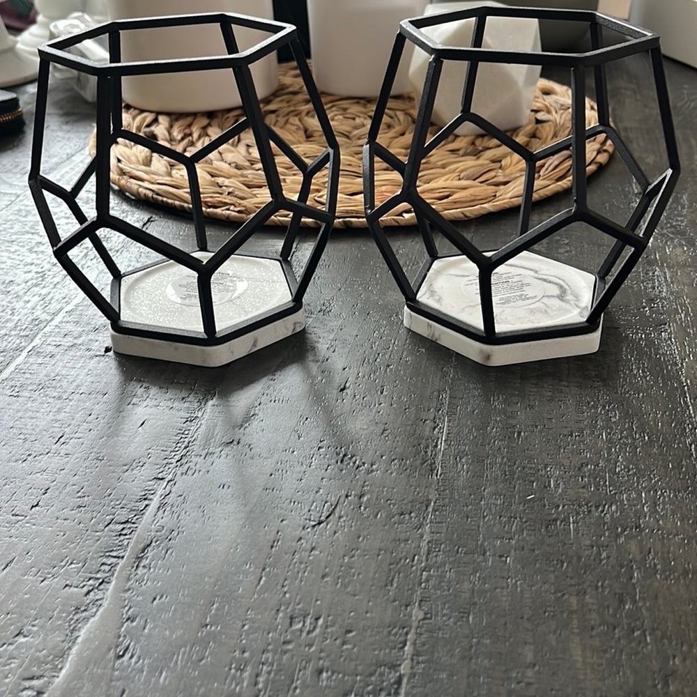 NEW Bath and Body Works (2) Black Hexagon Single Wick Candle Holders